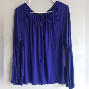 Women's large dark blue purple sleeve tee t-shirt Talbots ruched neckline